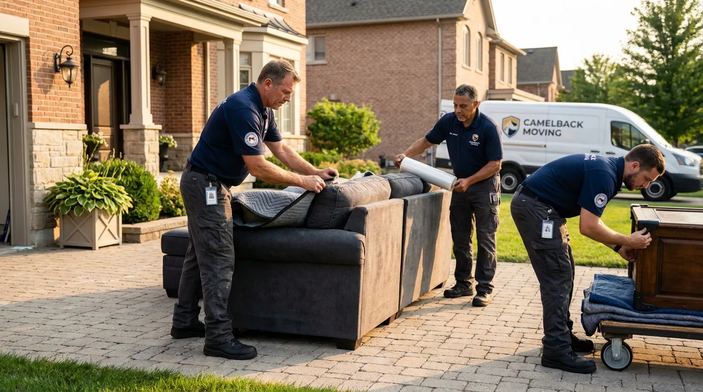 Large estate moving crew wrapping furniture in Brookings, OR